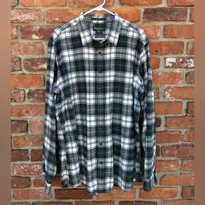 Eddie Bauer Classic Green & White Plaid Button-Down Flannel Shirt XL Tall Cotton